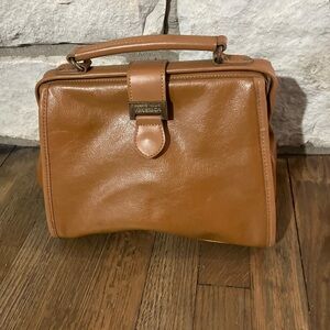 Vintage Perry Ellis America Brown Gold Leather Crossbody & Top Handle Purse